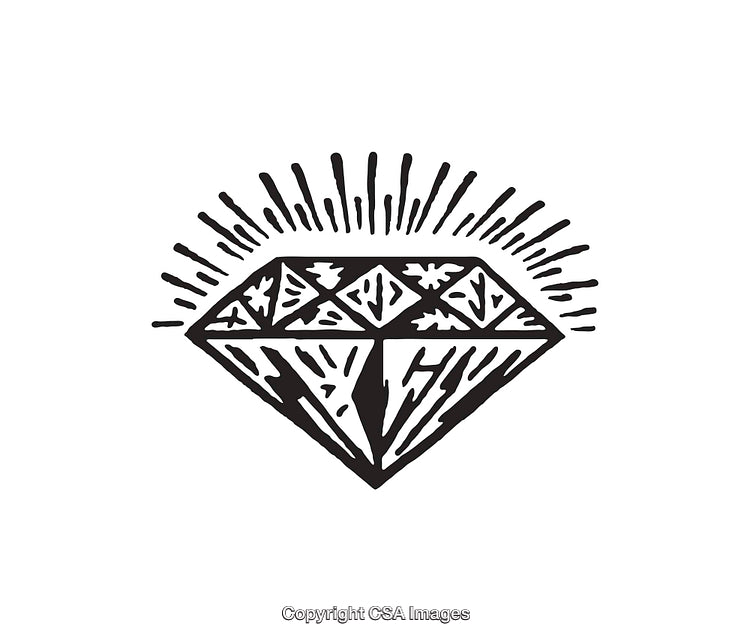 Elegant Black And White Diamond Line Art with Radiating Sparks