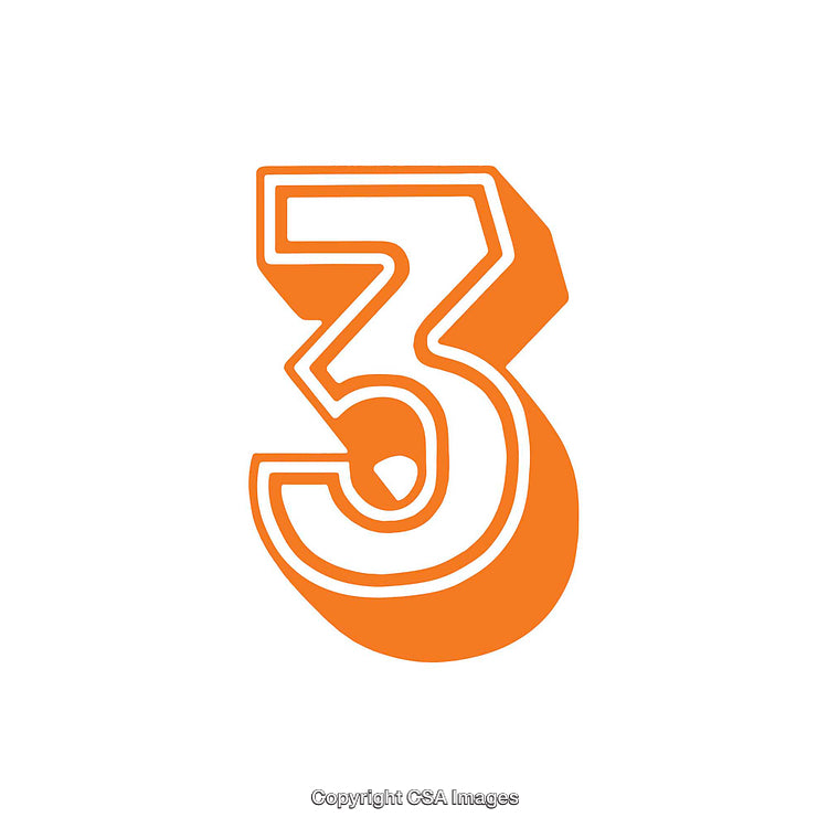 Orange Number Three Drawing With Bold Outline on White Background