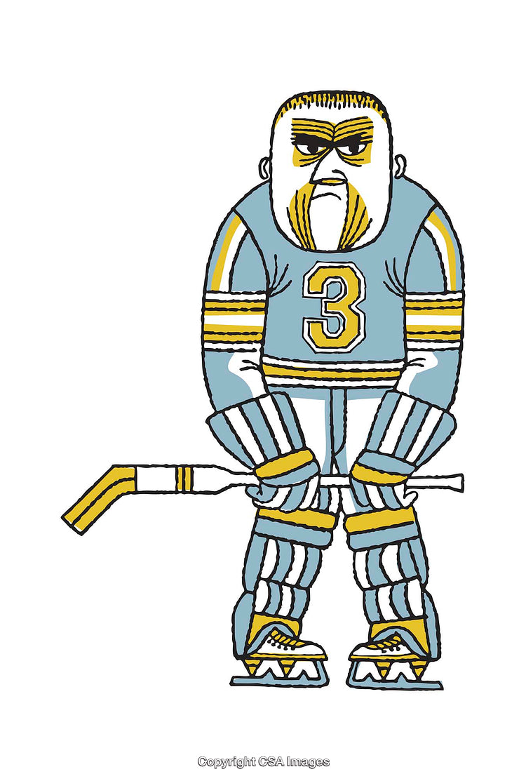 Illustration of a Hockey Player with Determined Expression and Full Gear