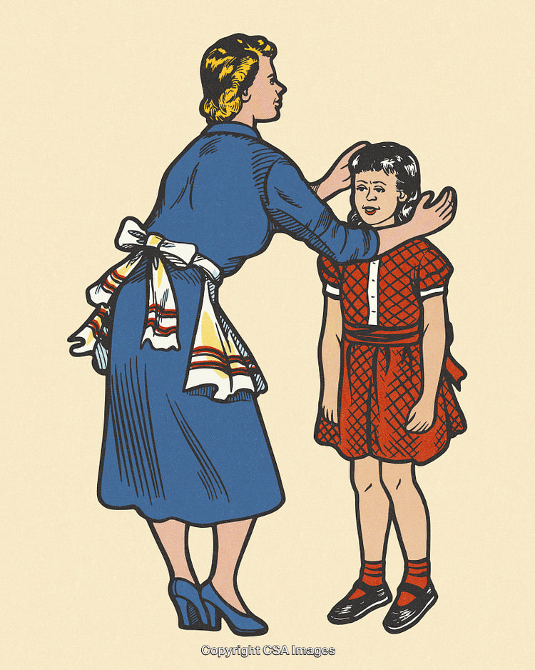 Retro Illustration of a Mother and Daughter Bonding Moment in Vintage Style