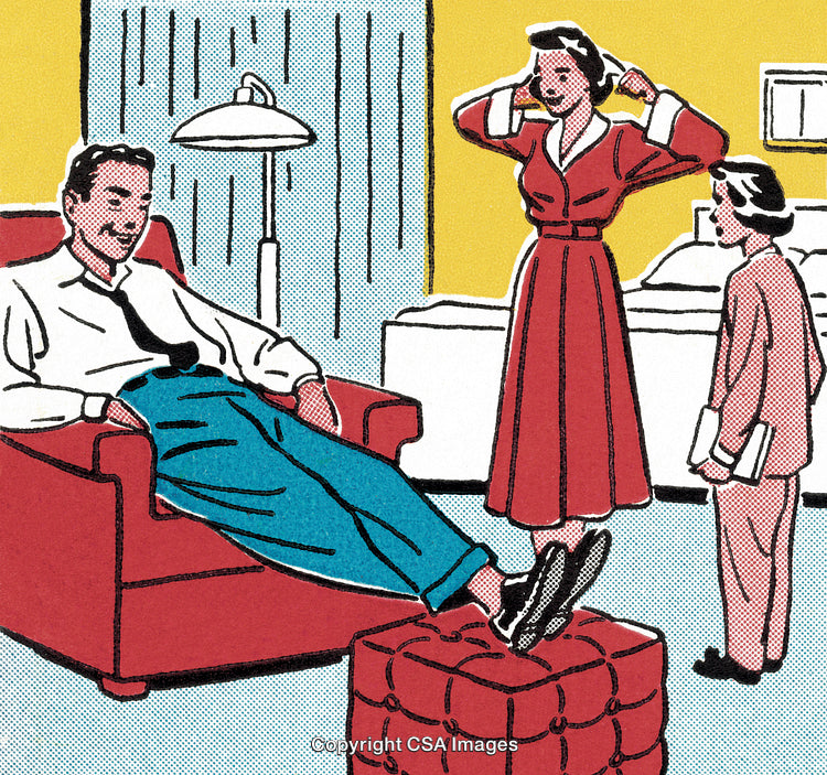 Retro Family Illustration with Relaxed Atmosphere in Vintage Style
