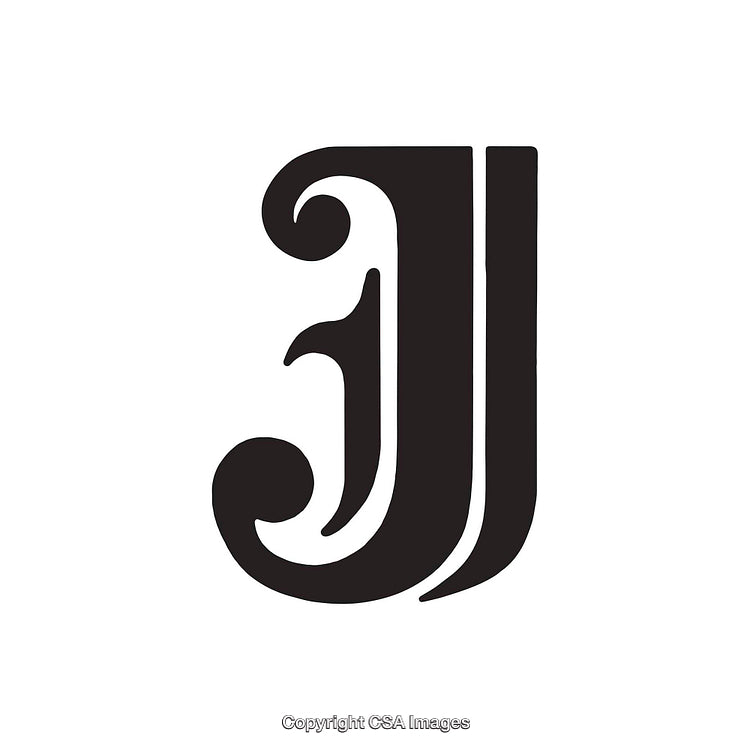 Vintage Styled Decorative Letter J in Bold Serif Type