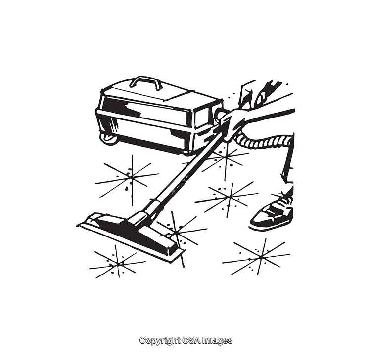 Black and White Artwork of a Vacuum in Cleaning Action