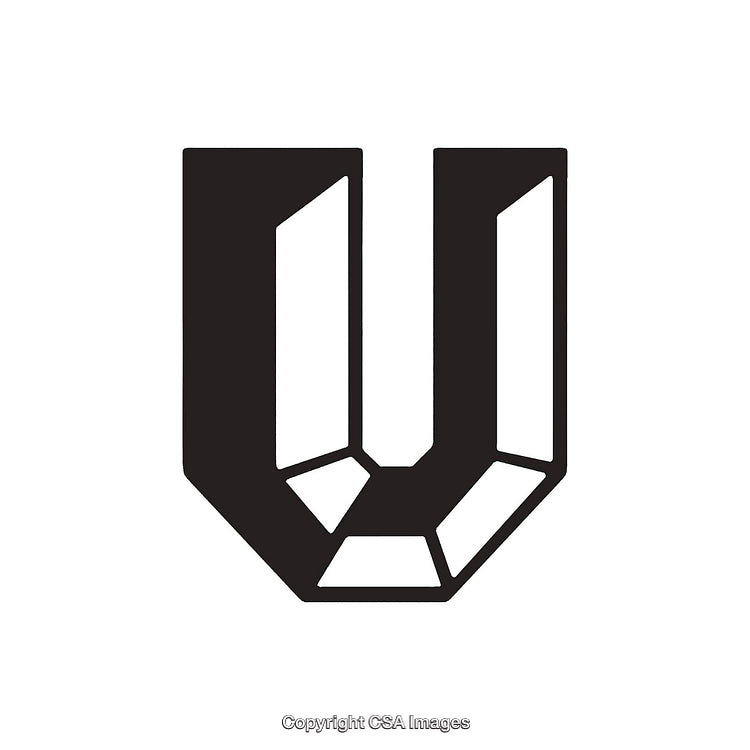 Bold Black Geometric Letter U Design on White Background