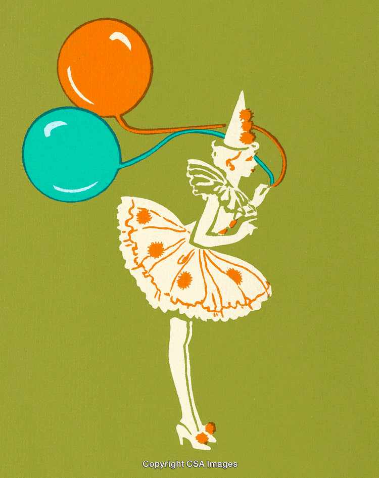 Vintage Illustration of Stylish Woman in Dress with Balloons