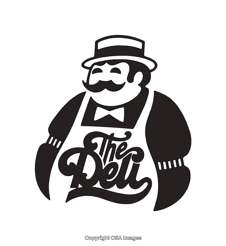 Black And White Logo Illustration of a Happy Deli Character Design