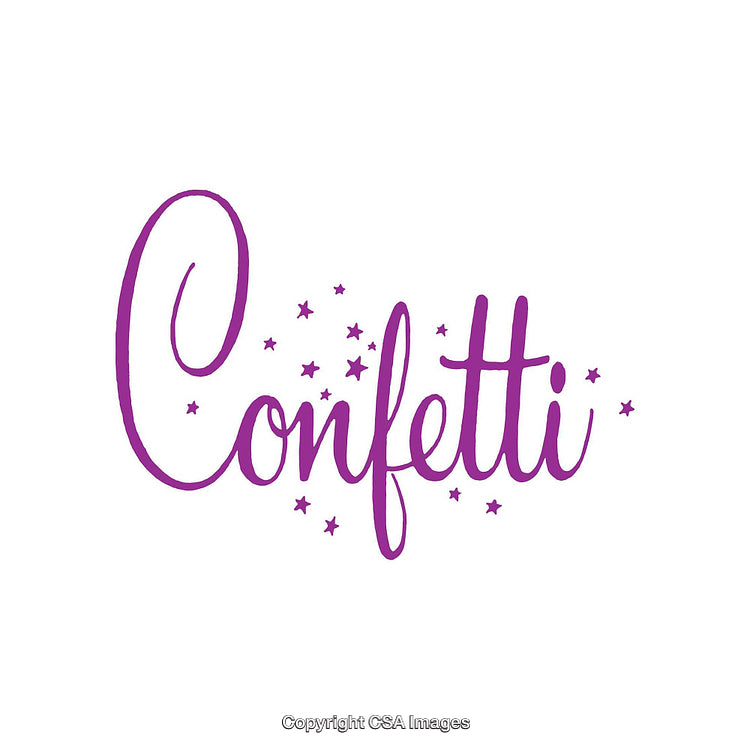 Elegant Purple Confetti Text Design with Stars on White Background