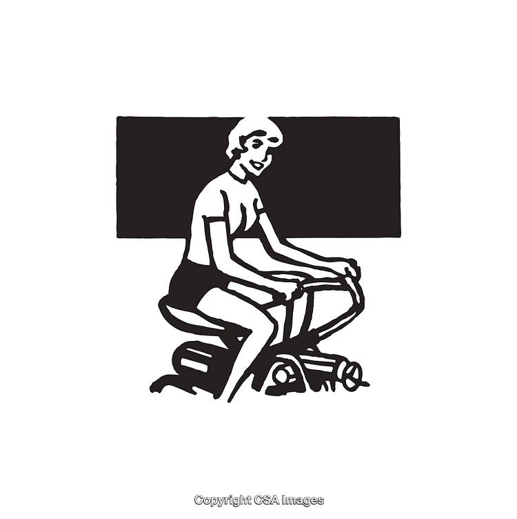 Retro Style Illustration of a Woman Exercising on a Stationary Bike