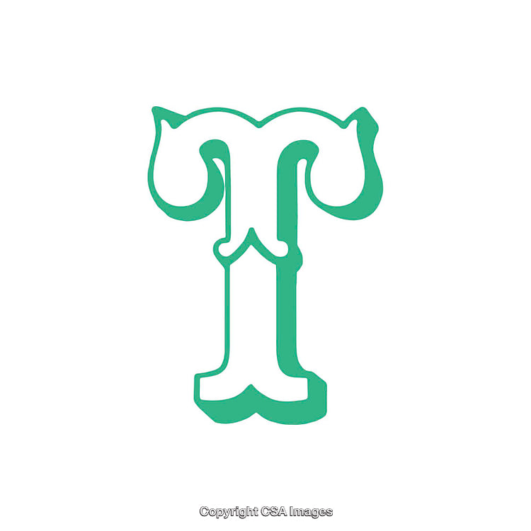 Stylized Green Letter T Icon with Decorative Design Elements