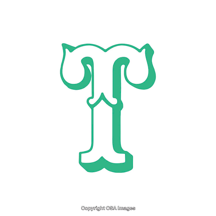 Stylized Green Letter T Icon with Decorative Design Elements