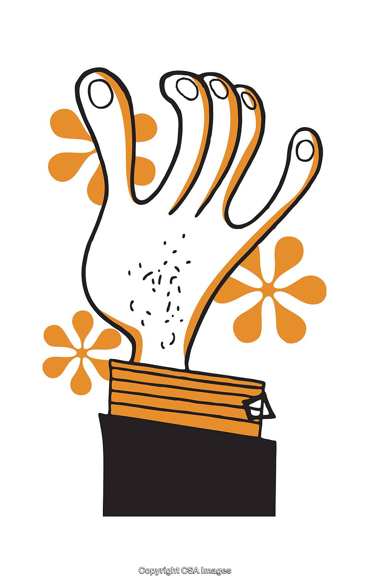 Abstract Cartoon Hand Illustration with Orange Floral Patterns