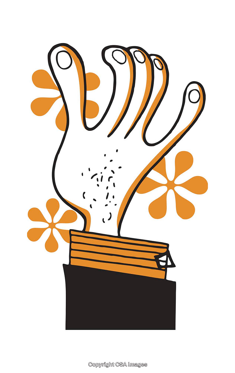 Abstract Cartoon Hand Illustration with Orange Floral Patterns