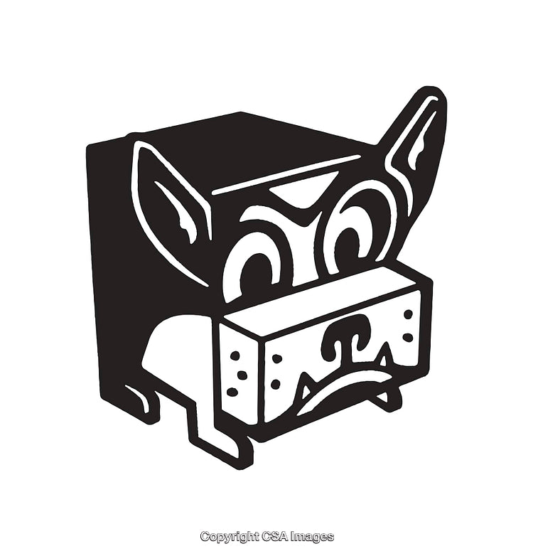Stylized Black and White Dog Illustration with Geometric Design