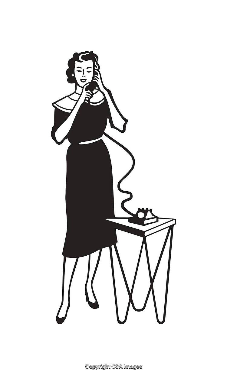 Retro Illustration of Woman Using Telephone From Mid-20th Century Era