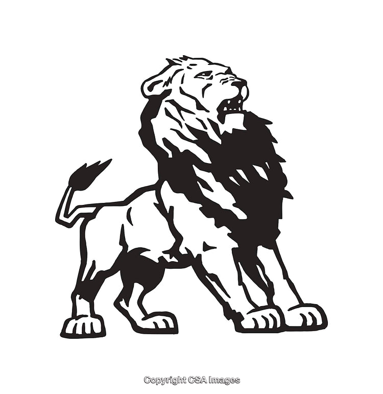 Bold Black and White Illustration of a Majestic Lion Standing Proud