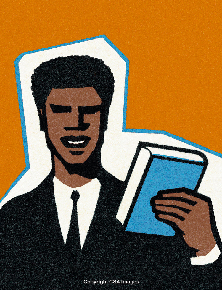 Illustration of a Professional Holding a Book Against a Solid Background
