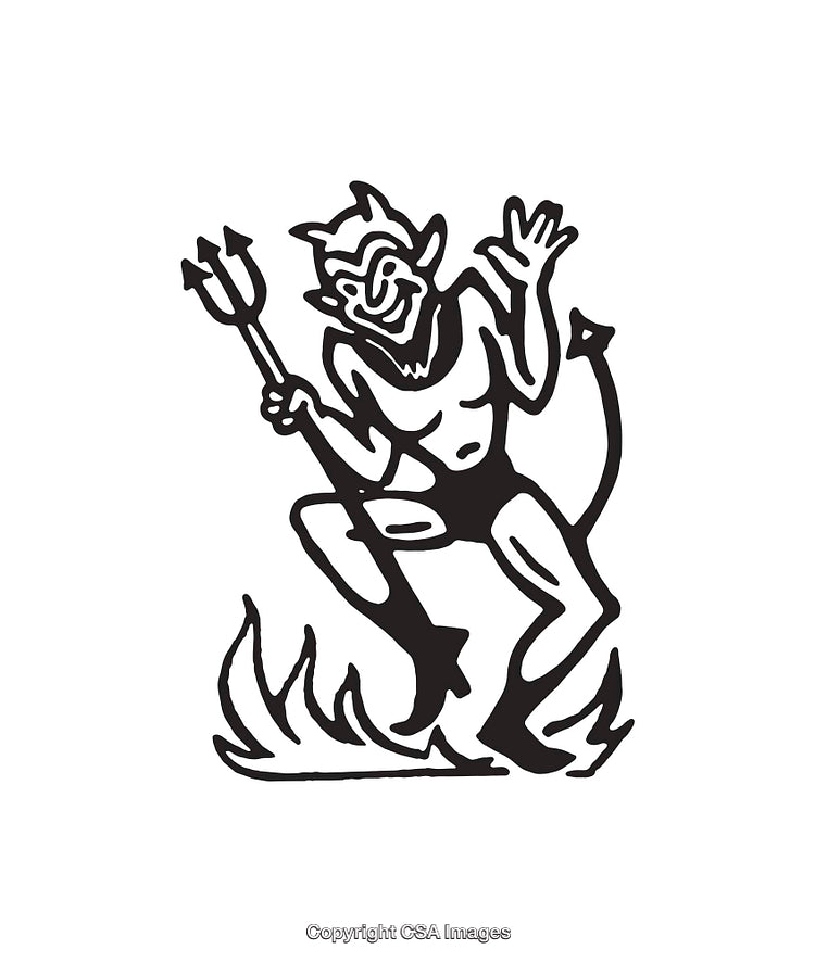 Black and White Line Art of a Playful Devil Character