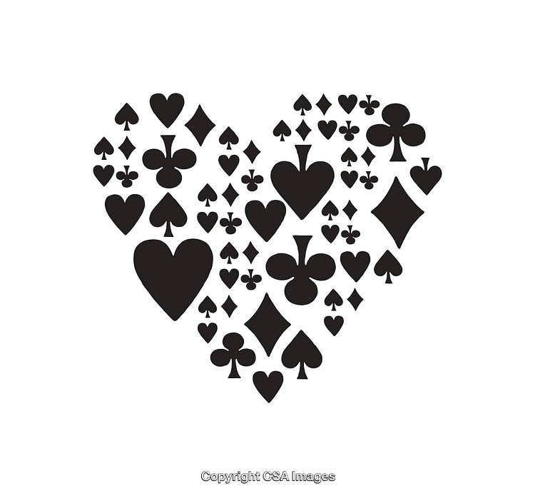 Heart Shape Formed by Playing Card Symbols in Black and White