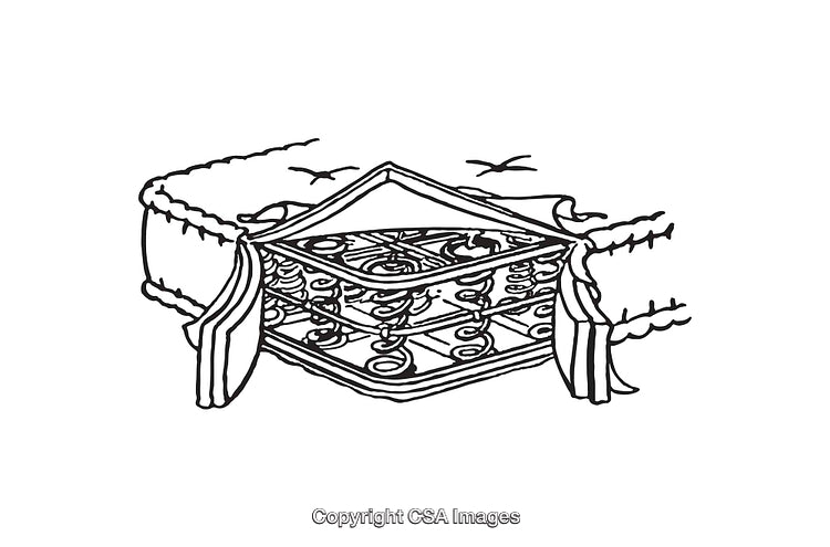 Black and White Line Art of a Mattress Cross-Section Illustration