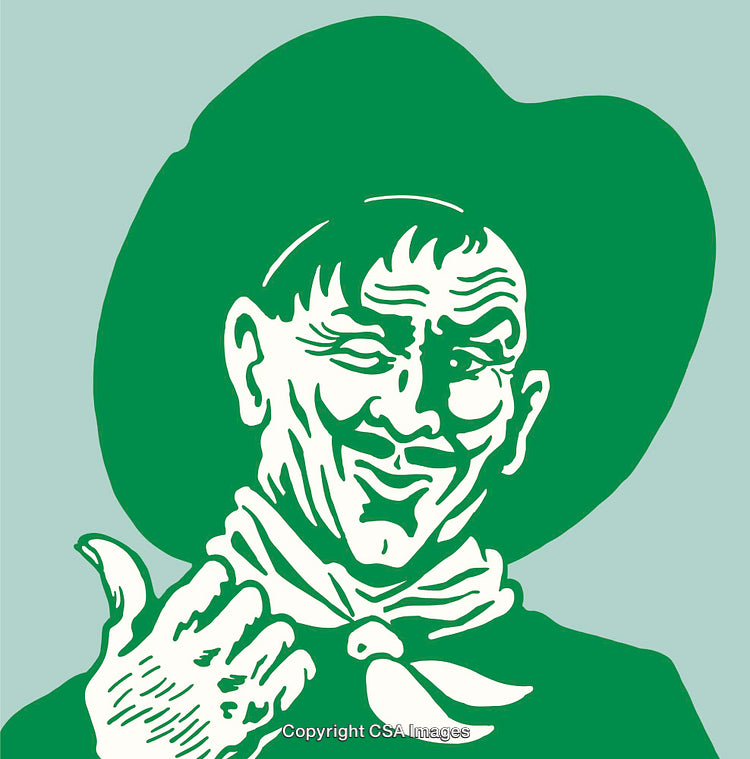 Vintage Line Art Cowboy Illustration in Bright Green and Minimalist Style