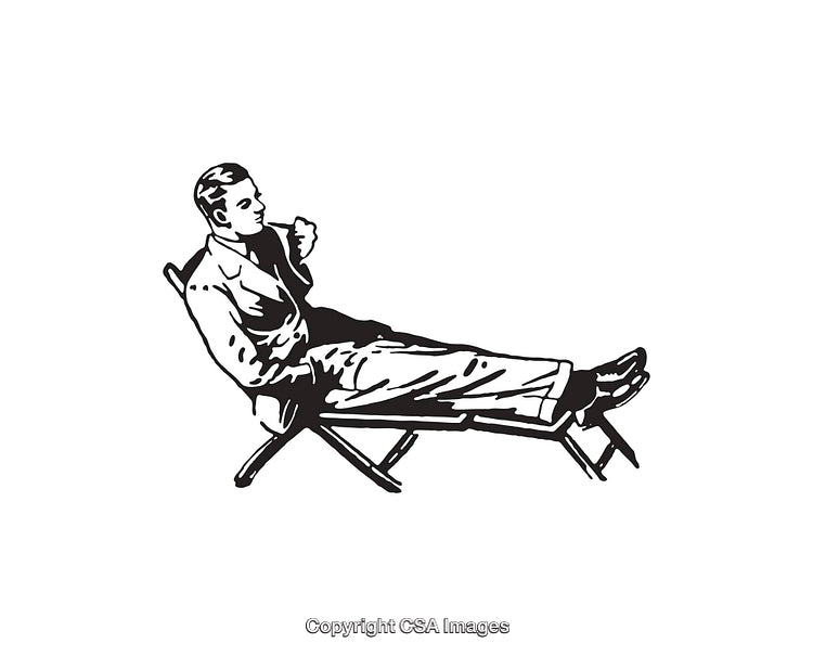 Retro Black and White Illustration of a Relaxing Man in a Chair