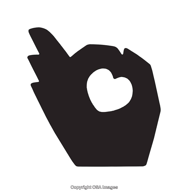 Hand Icon with Heart Symbol in Black and White Minimalist Design