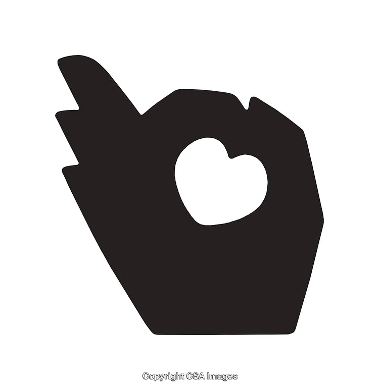 Hand Icon with Heart Symbol in Black and White Minimalist Design