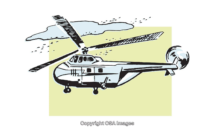 Colorful Hand-Drawn Helicopter Illustration in an Aerial Scene