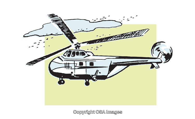 Colorful Hand-Drawn Helicopter Illustration in an Aerial Scene