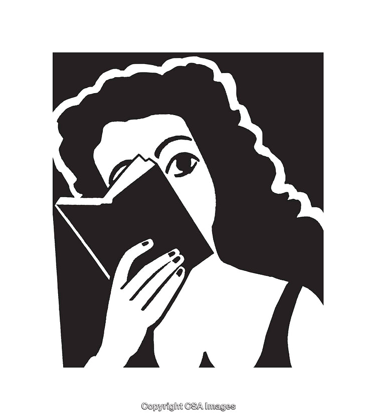 Stylized Black and White Line Art of a Person Reading a Book