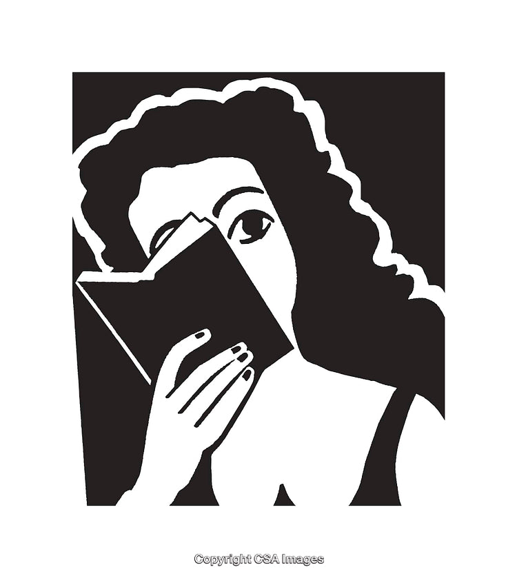 Stylized Black and White Line Art of a Person Reading a Book