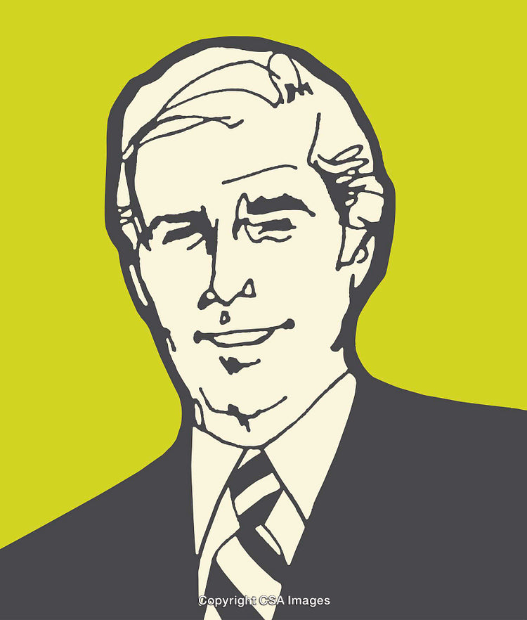 Stylized Line Art Illustration of a Professionally Dressed Man on Green Background
