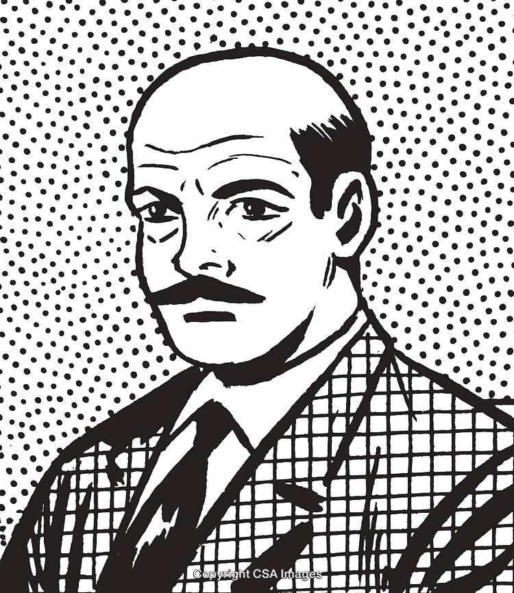 Black and White Pop Art Style Portrait of a Mustachioed Gentleman