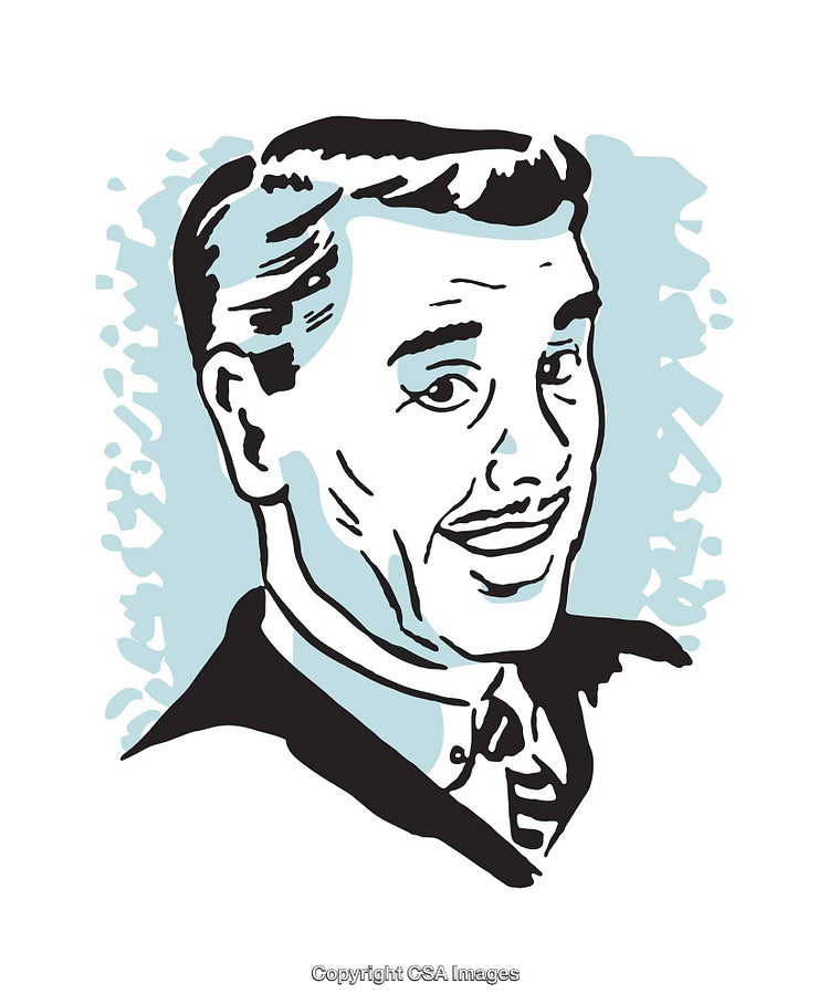 Vintage Style Smiling Gentleman Portrait Illustration with Blue Accents