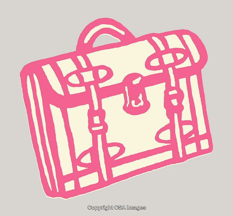 Pink and Cream Line Art of a Classic Travel Suitcase