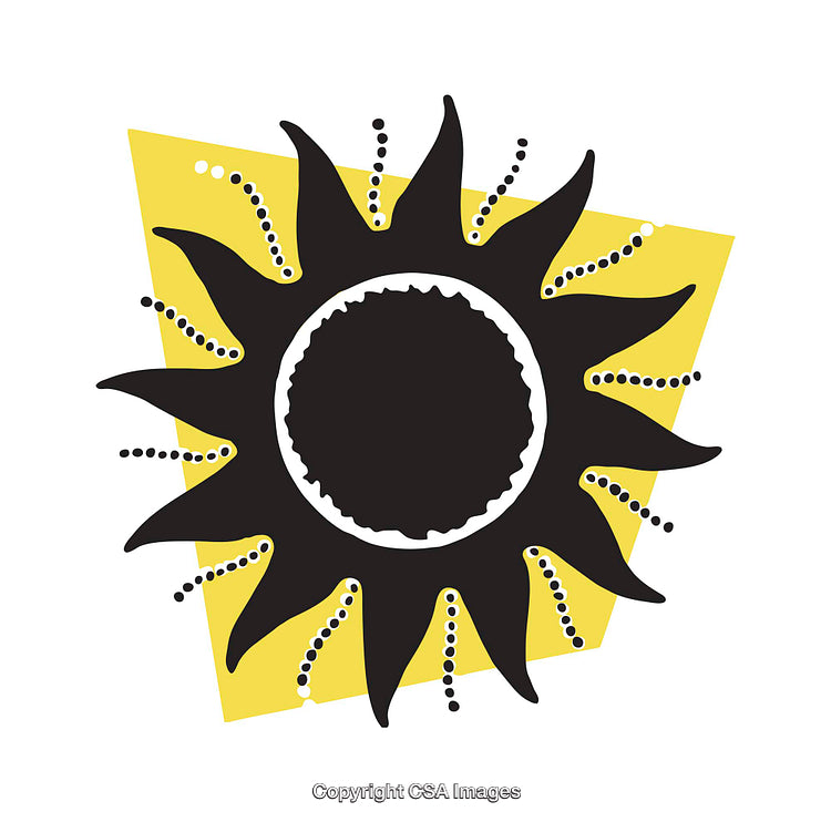 Abstract Sunflower Illustration with Vibrant Black and Yellow Elements