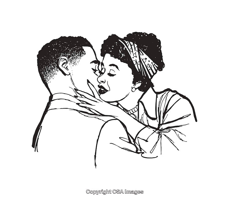 Black and White Line Art of a Romantic Couple Embracing