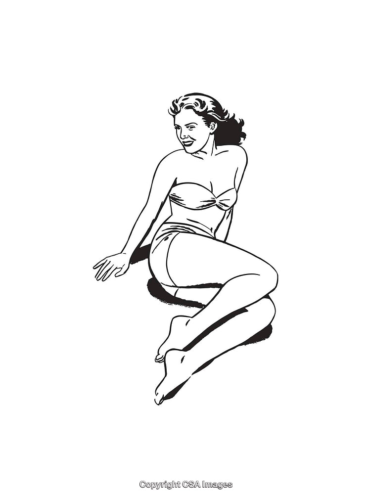 Retro Style Illustration of Woman in Swimwear Posing in Relaxed Fashion