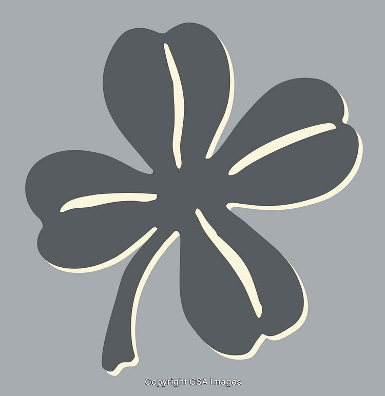 Minimalistic Monochrome Four-Leaf Clover Line Art on Gray Background