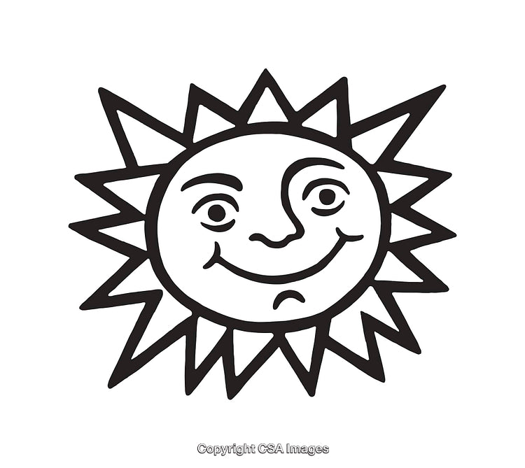 Black and White Smiling Sun Line Art Illustration