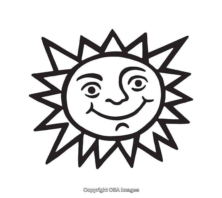 Black and White Smiling Sun Line Art Illustration