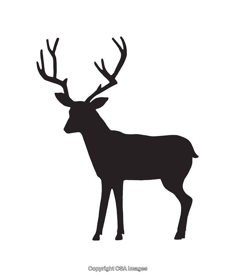 Silhouette Icon of a Male Deer Featuring Prominent Antlers in Black and White