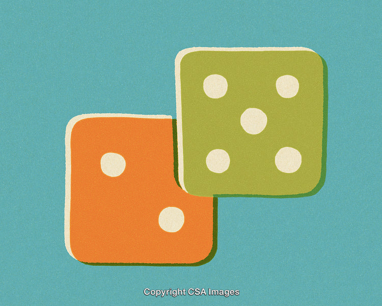 Colorful Illustration of Two Dice in a Minimalist Artistic Style