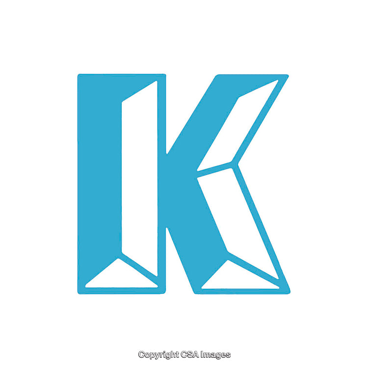 Blue Geometric Letter K Design on White Background