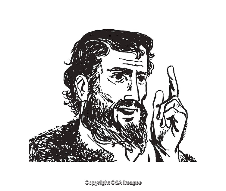 Black and White Line Art Illustration of a Bearded Man Making a Gesture