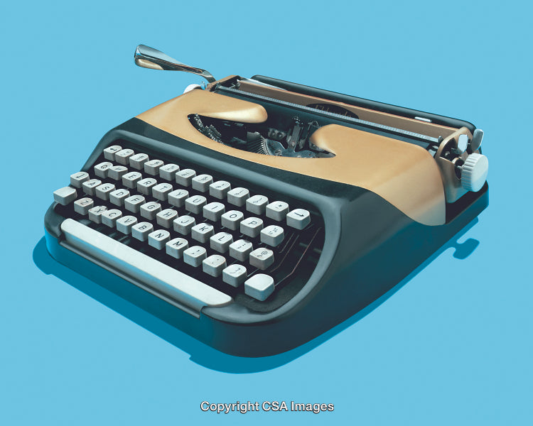 Retro Typewriter on Blue Background With Vintage Aesthetic