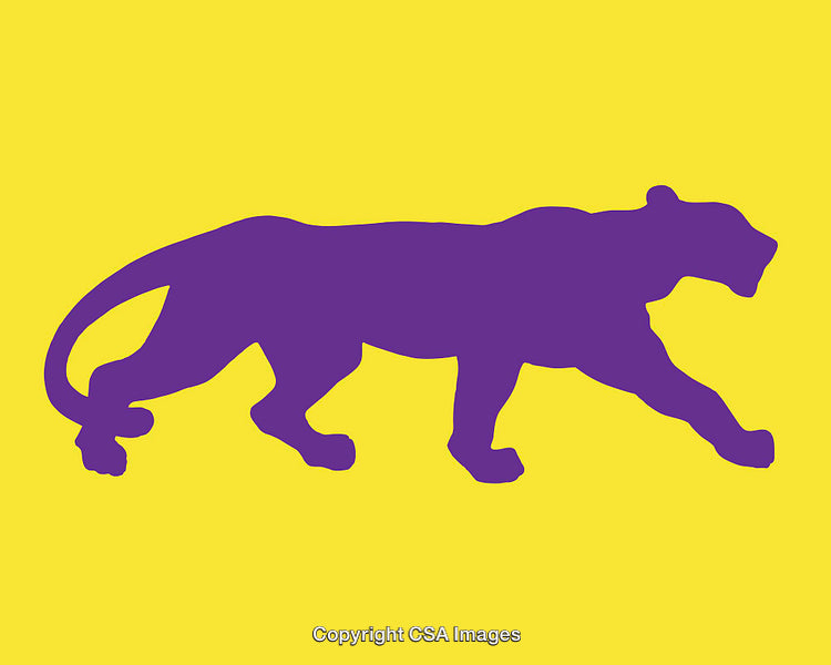 Purple Silhouette of Panther on Bright Yellow Background