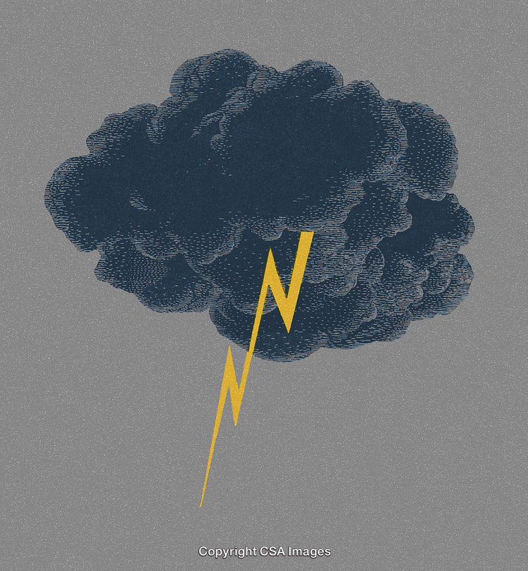 Stylized Illustration of a Thunderstorm Cloud with Striking Lightning Bolt