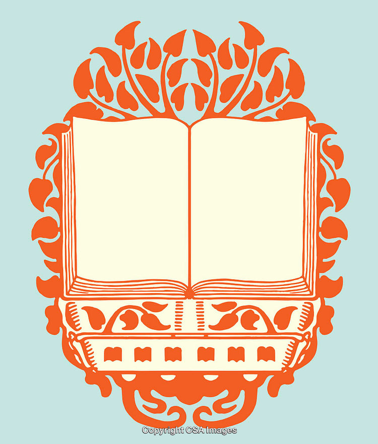 Decorative Line Art of an Open Book With Ornate Design Elements