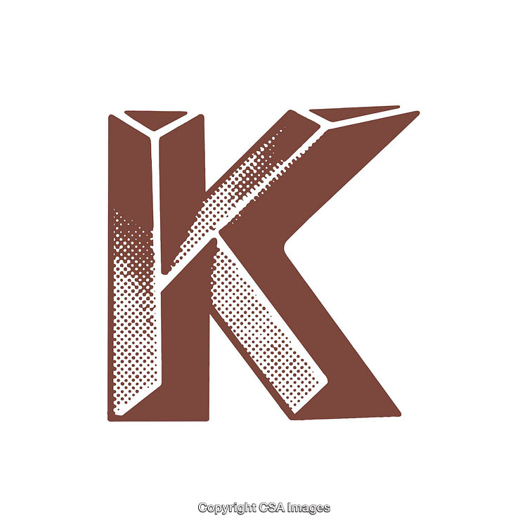 Stylized Brown Letter K With Textured Design and Halftone Details